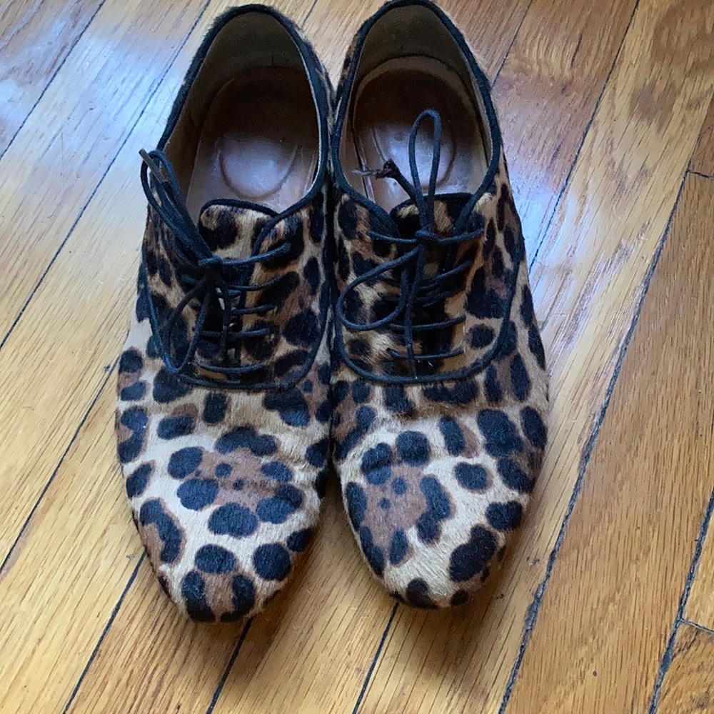 J. Crew Leopard Print Lace-Up Flats in Brown and Black